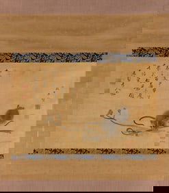 MARUYAMA SCHOOL SCROLL PAINTING ON SILK BY SHIRAI NAOKATA Japan, Late 18th/Early 19th Century 13" x