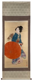 JAPANESE SCROLL PAINTING ON SILK AFTER UEMURA SHOEN 20th Century 42.75" x 22.5".
