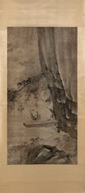 CHINESE SCROLL PAINTING ON PAPER OF TWO FISHERMEN 18th/19th Century 49" x 25.25".