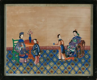 CHINESE FIGURAL PAINTING 19th Century Watercolor and gouache on paper, 12" x 15.5" sight. Framed 15"