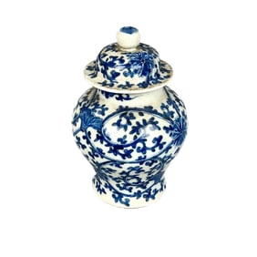 CHINESE BLUE AND WHITE PORCELAIN COVERED JAR 19th Century Height 12".