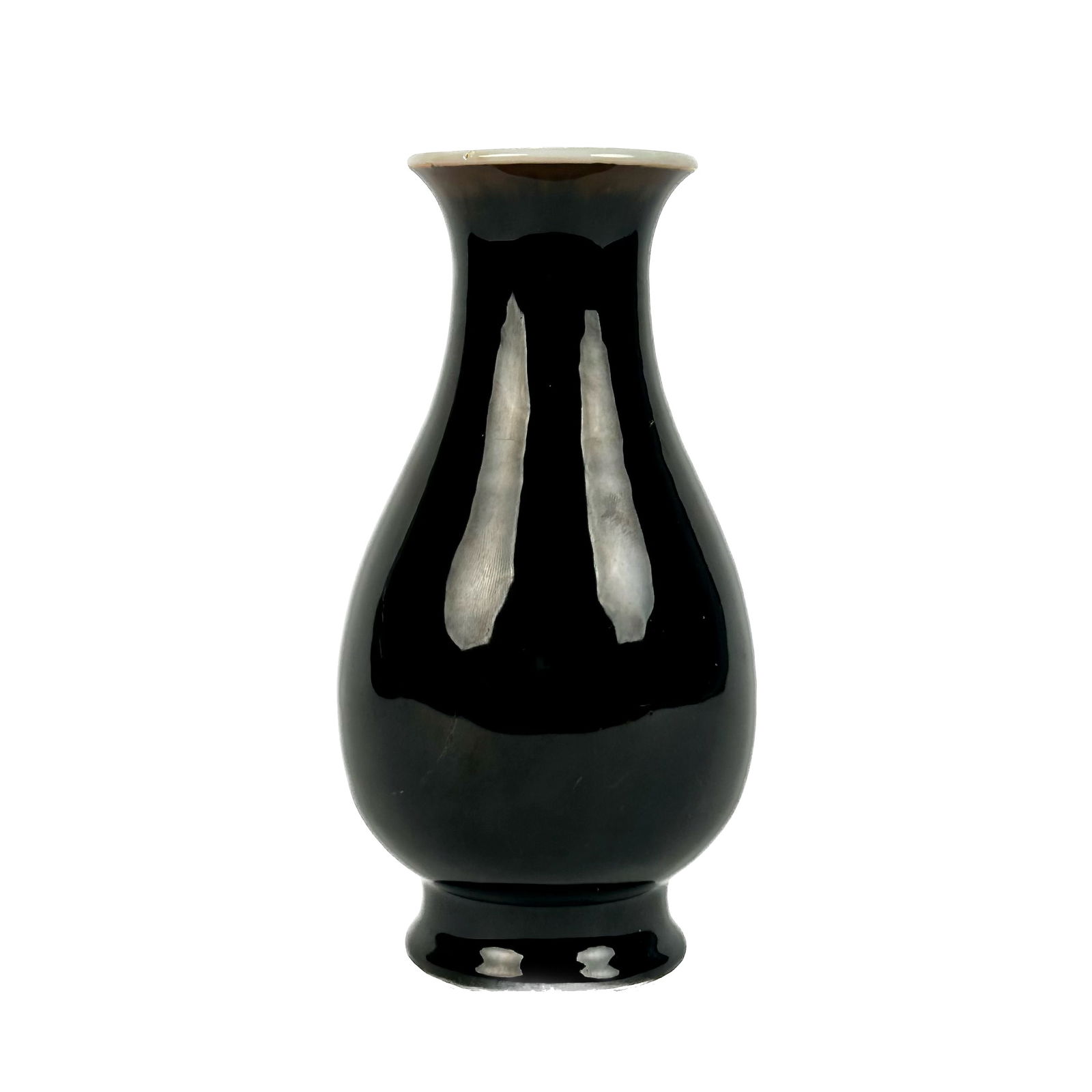 CHINESE DARK AUBERGINE GLAZE PORCELAIN VASE 19th Century Height 8.5". (1 of 8)