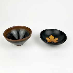 TWO CHINESE BLACK GLAZE PORCELAIN BOWLS 19th Century