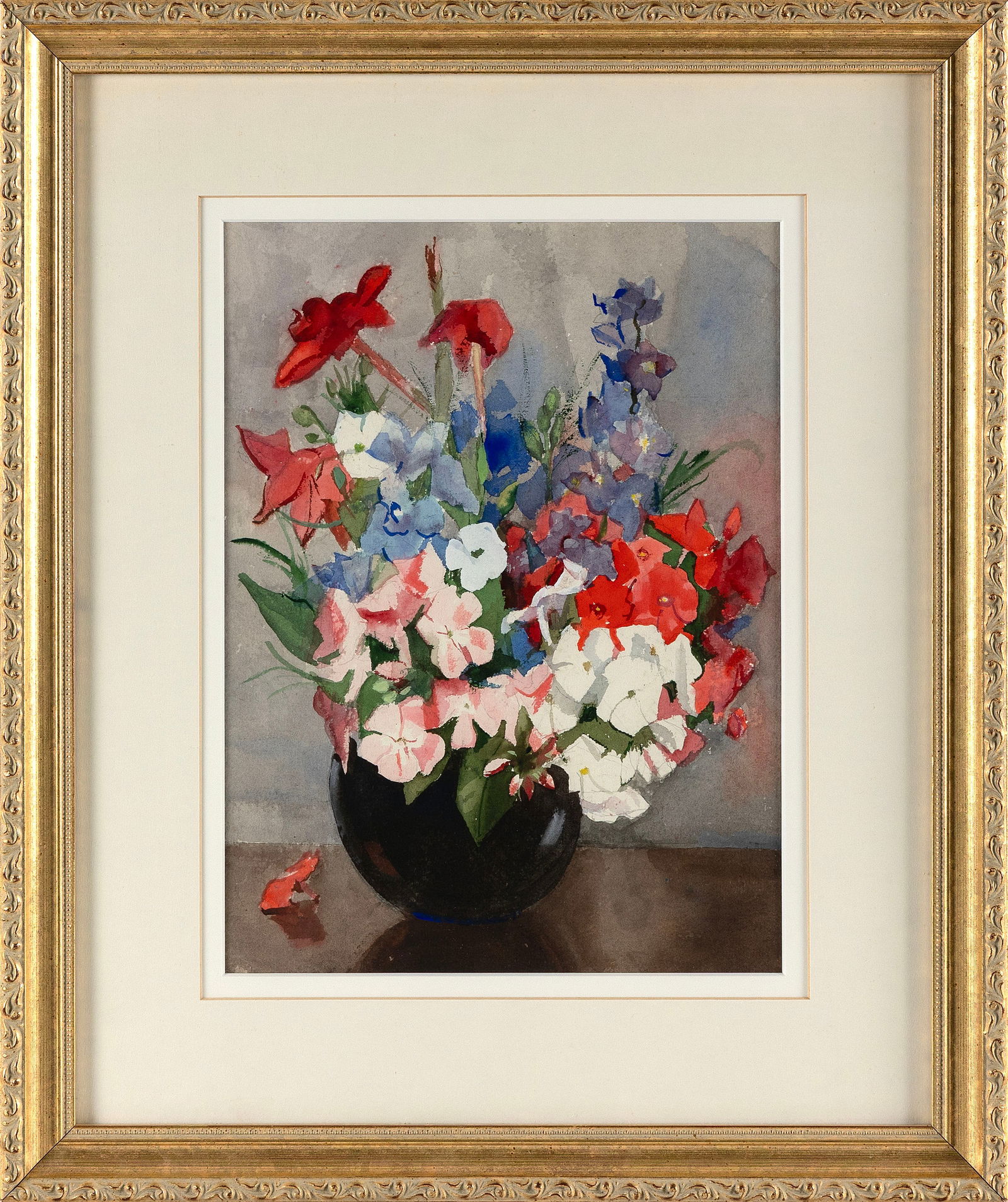 MARGUERITE STUBER PEARSON (Massachusetts, 1898-1978), Bouquet of red, white and blue flowers., (1 of 2)