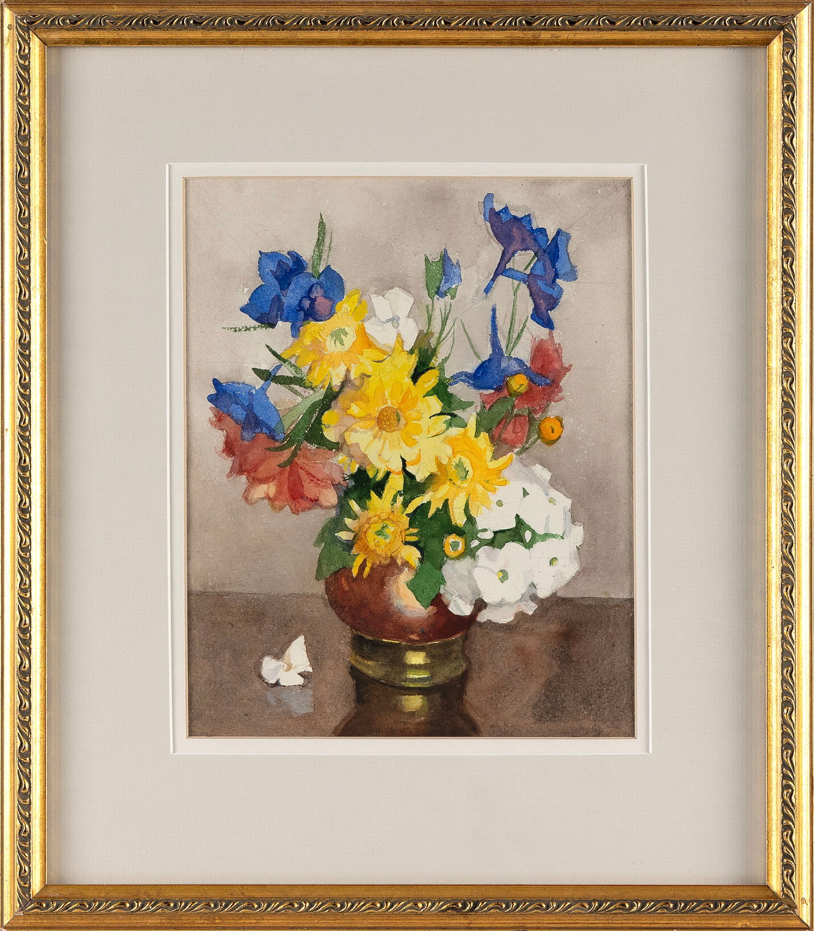 MARGUERITE STUBER PEARSON (Massachusetts, 1898-1978), Bouquet of blue, pink, yellow and white (1 of 2)