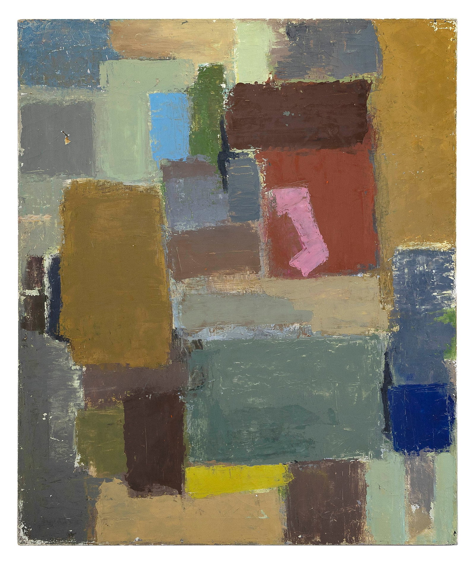M. ZENA LESSER (Massachusetts, 1926-2022), Geometric composition., Oil on canvas, 30" x 24".: M. ZENA LESSER Massachusetts, 1926-2022 Geometric composition. Unsigned. Estate stamped verso. Oil on canvas, 30" x 24". Unframed. Notes: Marjorie Barbara Lesser, known professionally as M. Zena Lesse