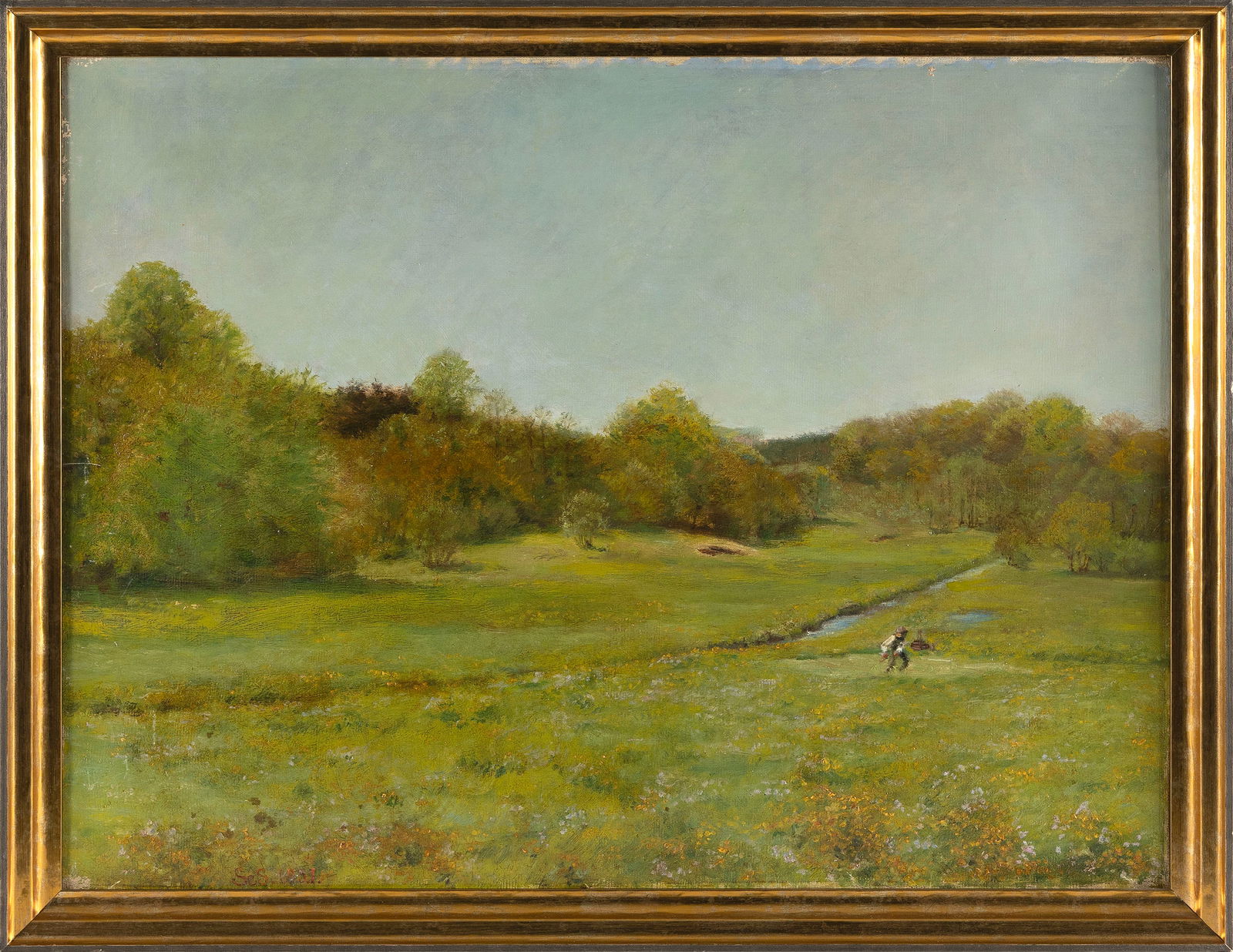 SARAH E. CHOATE SEARS (Massachusetts/California/Maine, 1858-1935), Lone figure in a field., Oil on (1 of 2)