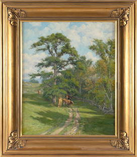 OLIVE PARKER BLACK (New York/Massachusetts, 1868-1948), Cows in a pasture., Oil on canvas, 24" x: OLIVE PARKER BLACKNew York/Massachusetts, 1868-1948Cows in a pasture. Signed lower right "Olive P. Black".Oil on canvas, 24" x 20". Framed 33" x 28.5".