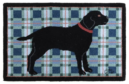 CLAIRE MURRAY LABRADOR RETRIEVER HOOKED RUG Circa 1985 21" x 34".