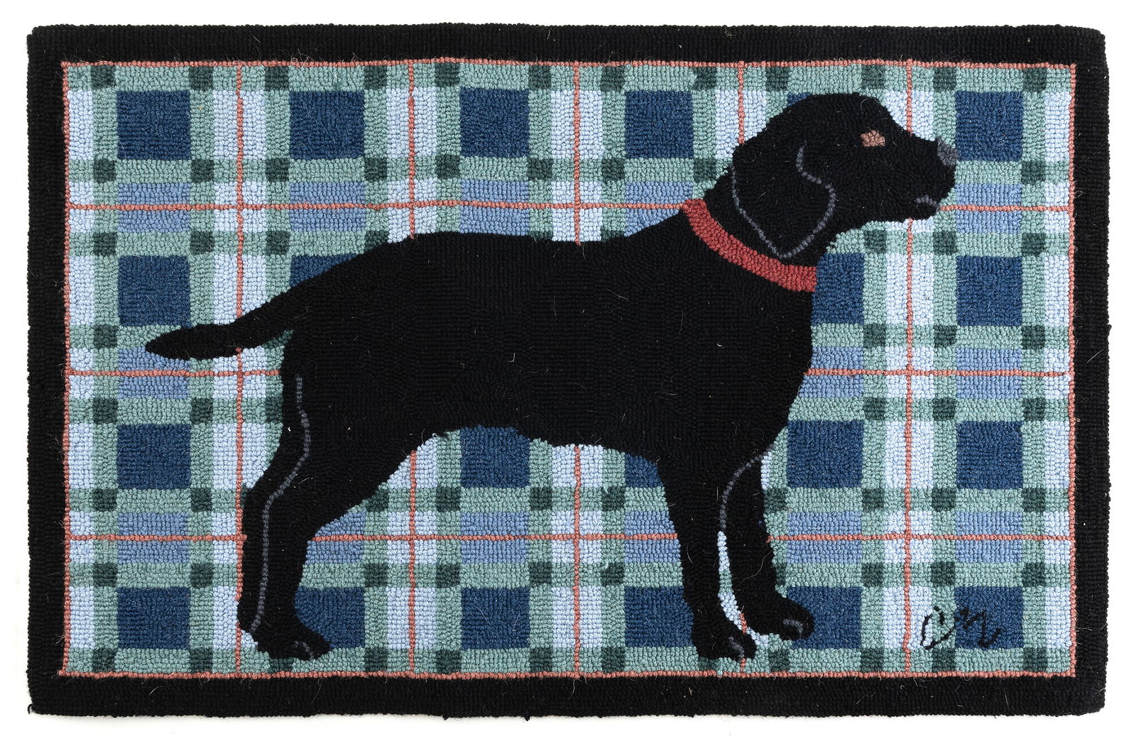 CLAIRE MURRAY LABRADOR RETRIEVER HOOKED RUG Circa 1985 21" x 34". (1 of 1)
