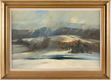 NATHALIE JOHNSON NORDSTRAND (Massachusetts, 1932-), Winter landscape with geyser., Oil on canvas,