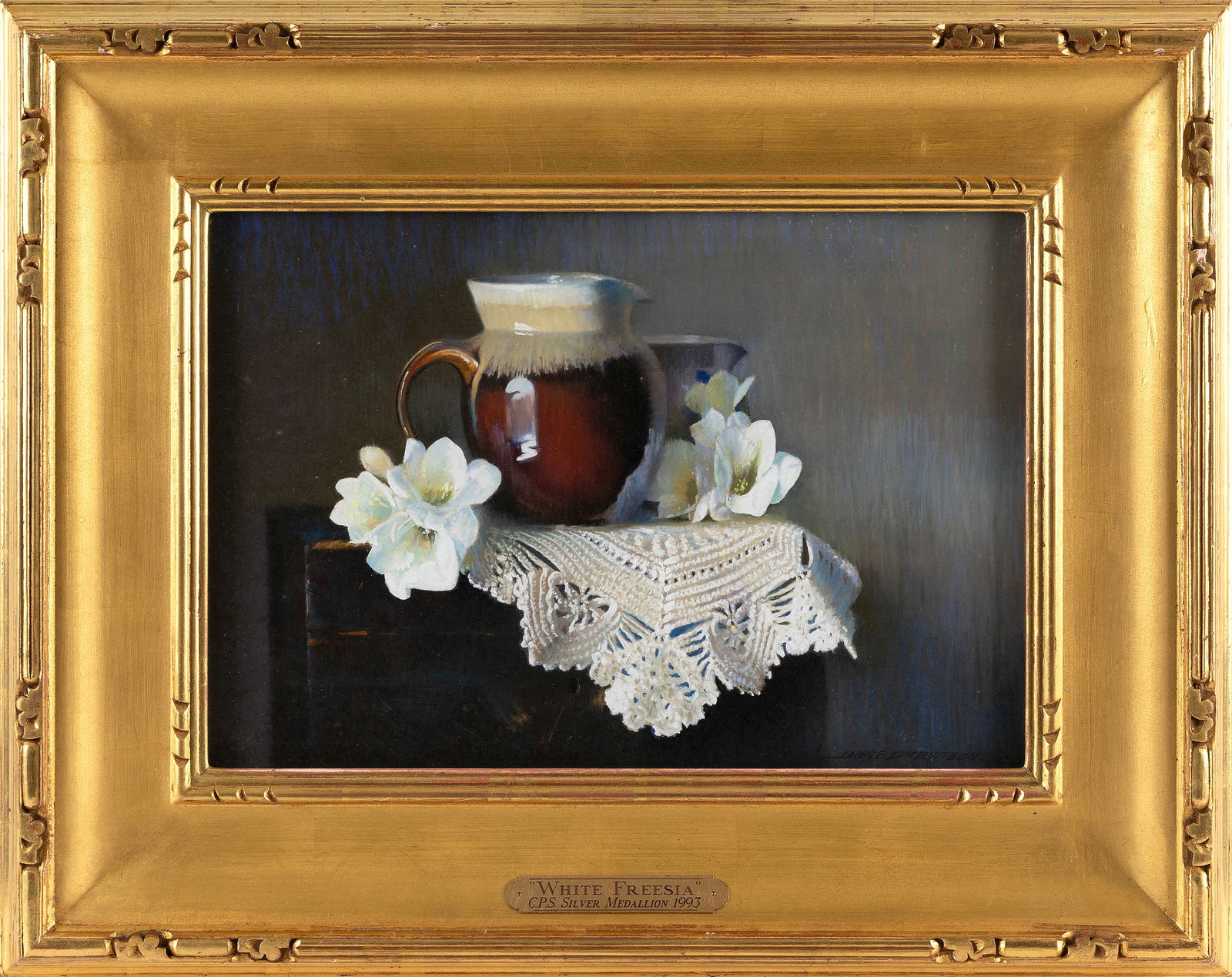 JANICE ANN DREVITSON (Vermont, Contemporary), "Freesia and Lace"., Pastel, 11.5" x 17". Framed 20" x (1 of 2)