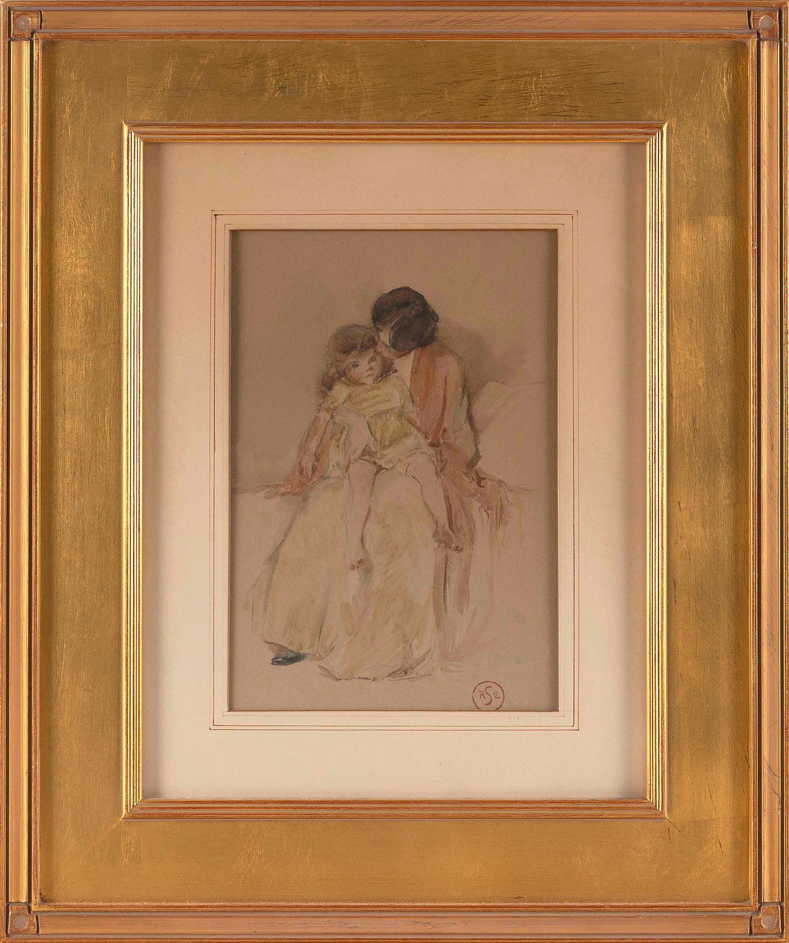 ROSINA EMMET SHERWOOD (New York, 1854-1948), "Sleeping Child"., Watercolor on paper, 9.75" x 6.75" (1 of 2)