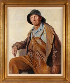 MILDRED C. GREEN (New York, 1874-1951), Portrait of a fisherman., Oil on board, 30" x 24". Framed