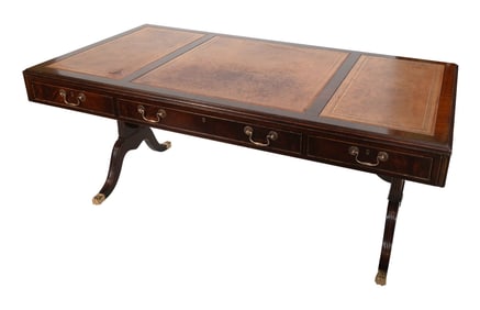 TROSBY FURNITURE EXECUTIVE'S DESK England, 20th Century Height 30". Width 71.5". Depth 35".