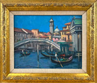 BRUCE BACKMAN TURNER (Massachusetts, 1941-), View of Venice., Oil on board, 8" x 10". Framed 12" x