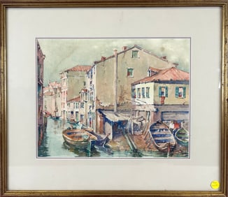 ITALIAN SCHOOL (20th Century,), "Canal in Venice"., Watercolor on paper, 11" x 13.5" sight. Framed