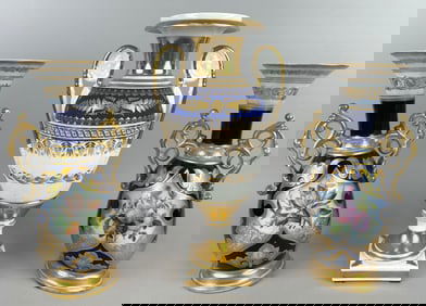 THREE PARIS PORCELAIN VASES France, Early to Mid-19th Century