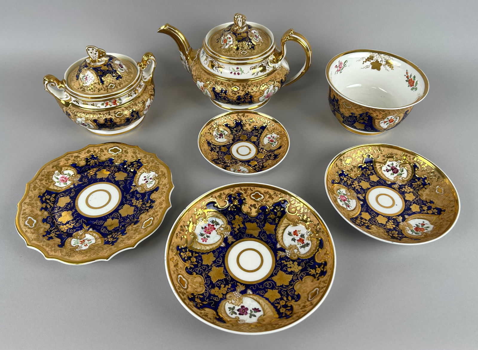HAND-PAINTED PORCELAIN TEA SERVICE France, Early 19th Century (1 of 3)
