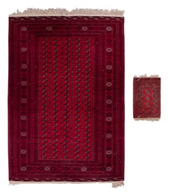 BOKHARA DESIGN RUG AND SIMILAR MAT: 6'5" X 9'6" AND 2'0" X 2'6" Late 20th Century