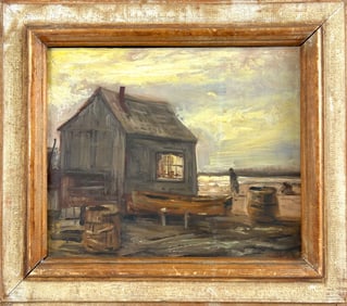WENDELL M. ROGERS (Massachusetts, 1890-1973), "A Chatham Shanty"., Oil on board, 12" x 14". Framed