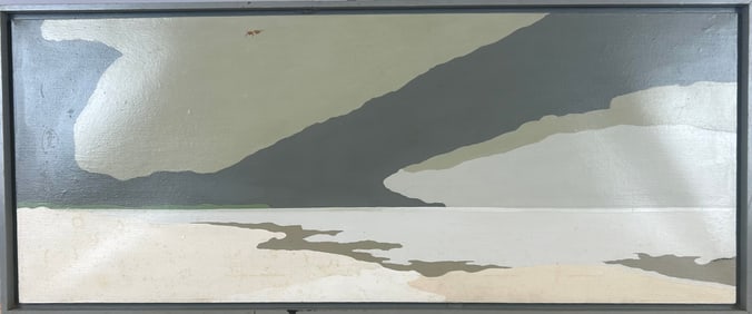 ANN WOODSON (Massachusetts, Late 20th Century), "Rock Harbor Storm"., Oil on canvas, 16" x 40".