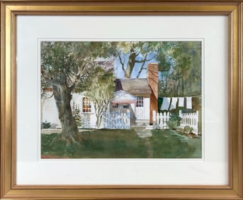 DAVID BURNS (Massachusetts, Contemporary), "Laundry Day Orleans"., Watercolor on paper, 11" x 15".