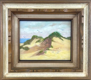 CAROL FOSTER (America, 20th Century), Dune scene., Oil on cardstock, 8" x 10". Framed 14.5" x