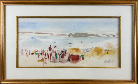 AMERICAN SCHOOL (Contemporary,), "Sunny Hour"., Watercolor on paper, 9" x 19" sight. Framed 15.5" x