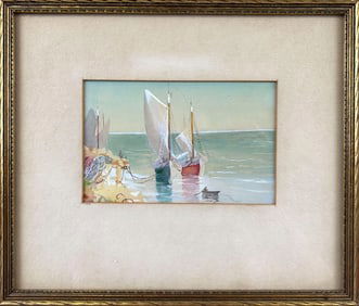 BARBARA STOUGHTON (Massachusetts/North Carolina, 1928-2022), Two harbor views:, Framed to 8.5" x