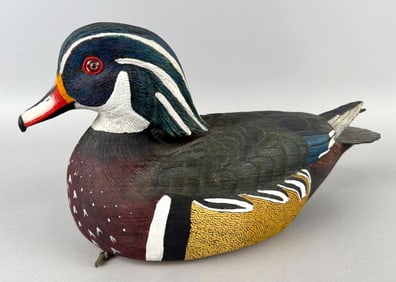 AL BREWSTER DECORATIVE WOOD DUCK DECOY Massachusetts, 20th Century Length 13.5".