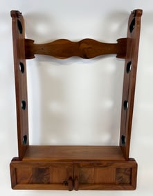 CUSTOM-MADE WALL-MOUNTED GUN RACK 20th Century Height 42.5". Width approx. 30". Depth 7.75".
