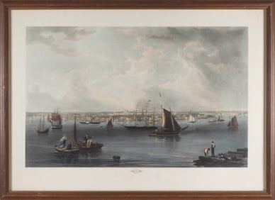 AFTER JOHN WILLIAM HILL (19th Century,), View of Boston Harbor, 1857., Hand-colored engraving on
