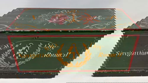 ENGLISH LIFT-TOP CHEST WITH MARITIME DECORATION 19th Century Height 19". Width 39". Depth 21".