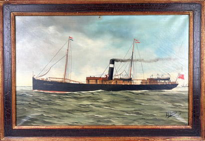 ALFRED JENSEN (Germany/Belgium, 1859-1935), Portrait of a steam-sail ship., Oil on canvas, 16" x