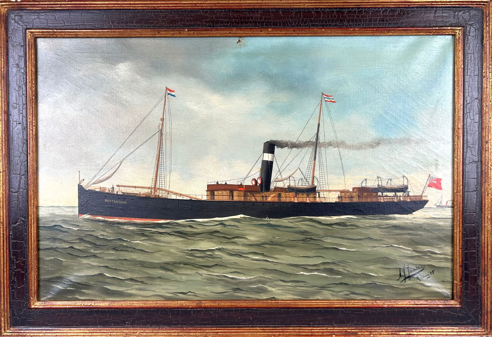 ALFRED JENSEN (Germany/Belgium, 1859-1935), Portrait of a steam-sail ship., Oil on canvas, 16" x (1 of 3)