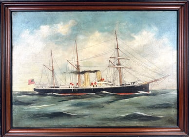 ALFRED JANSEN (Germany/Belgium, 1859-1935), The American steam-sail ship Brewster., Oil on canvas,