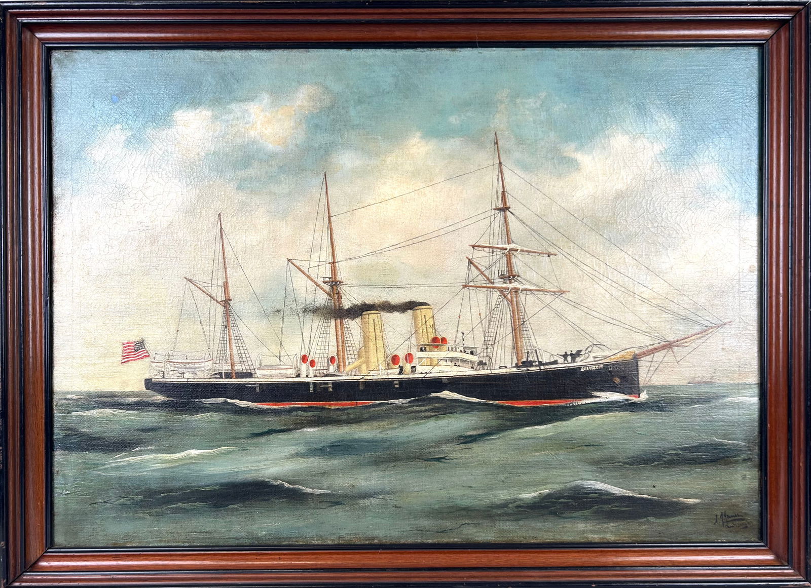 ALFRED JANSEN (Germany/Belgium, 1859-1935), The American steam-sail ship Brewster., Oil on canvas, (1 of 3)