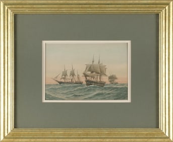 FREDERIC SCHILLER COZZENS (New York, 1846-1928), Ships at dusk., Chromolithograph, 7.75" x 11"