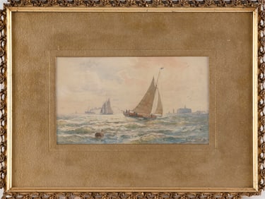 LEMUEL D. ELDRED (Massachusetts, 1848-1921), Numerous vessels off a coast., Oil on canvas, 5.75" x