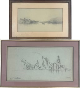 LEMUEL D. ELDRED (Massachusetts, 1848-1921), View of Grand Manan and a harbor scene., Sketches on