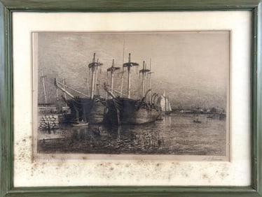 LEMUEL D. ELDRED (Massachusetts, 1848-1921), Whaleships Rousseau and Desdemona at New Bedford