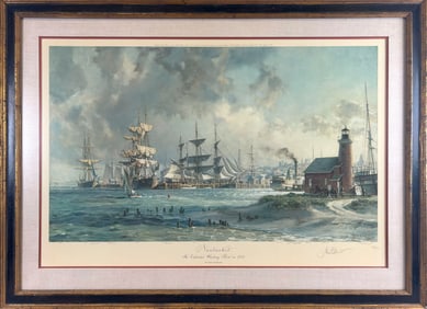 JOHN STOBART (Massachusetts/Florida/England, 1929-2023), "Nantucket"., Print, 24" x 35.5" sight.