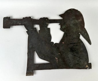 SHEET METAL CUTOUT OF AN OLD SALT WITH SPYGLASS 20th Century Height 12". Width 17".
