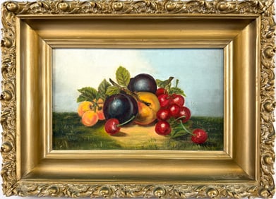 AMERICAN SCHOOL (Late 19th Century,), Still life of fruit., Oil on canvas, 7" x 11.5". Framed 11.5"