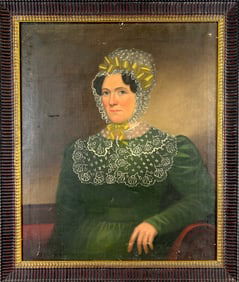 AMERICAN SCHOOL (19th Century,), Portrait of a woman wearing a lace collar., Oil on canvas, 30" x