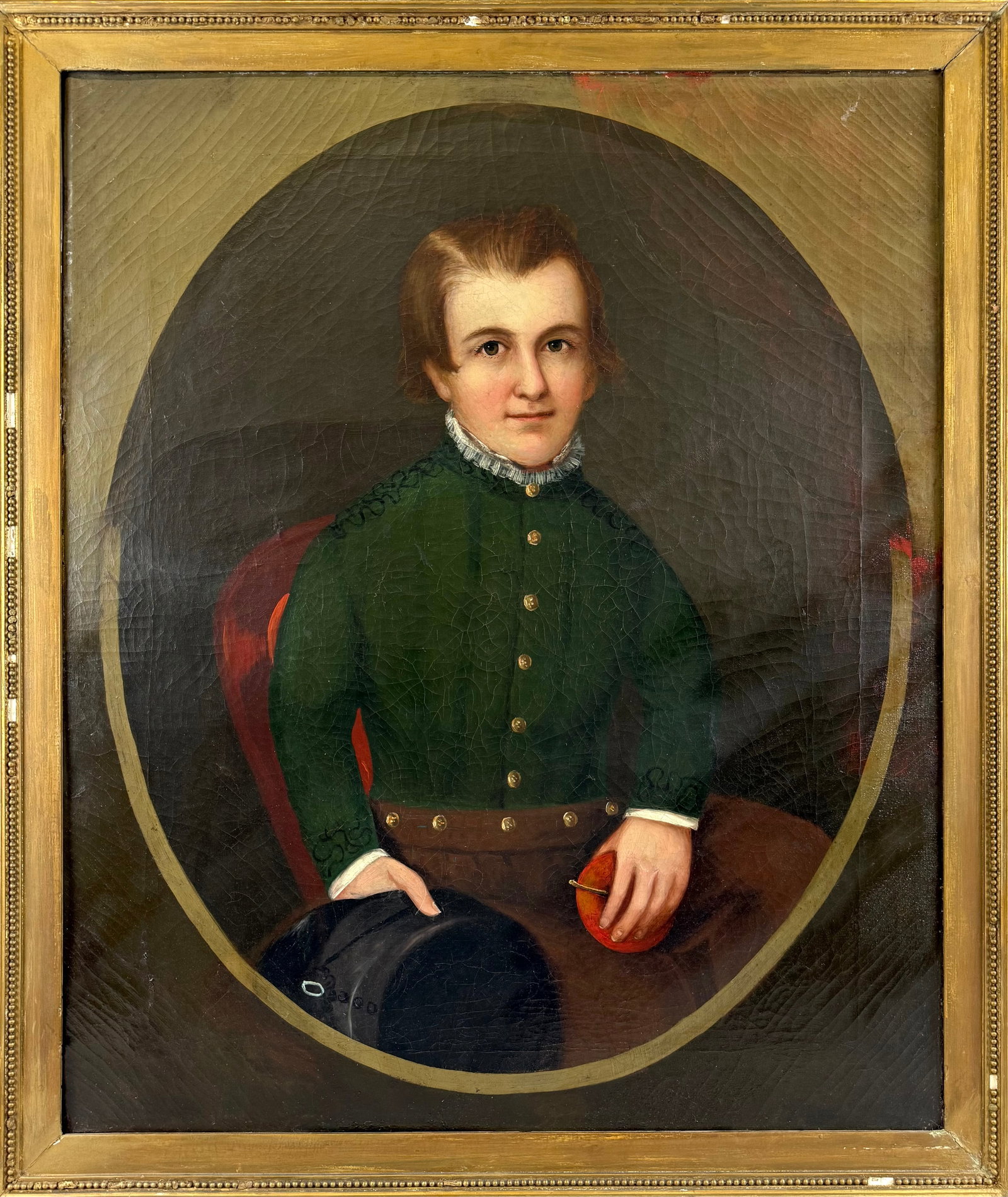 AMERICAN SCHOOL (Mid-19th Century,), Portrait of a young boy seated in a chair, holding a cap and an (1 of 3)