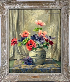 MARGERY STOCKING HART (America, 1888-1993), Still life of anemones., Oil on canvas, 24" x 20".