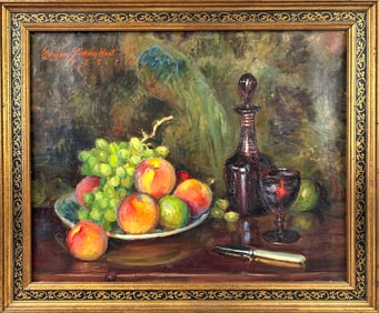 MARGERY STOCKING HART (America, 1888-1993), Still life of peaches and grapes., Oil on canvas, 17" x