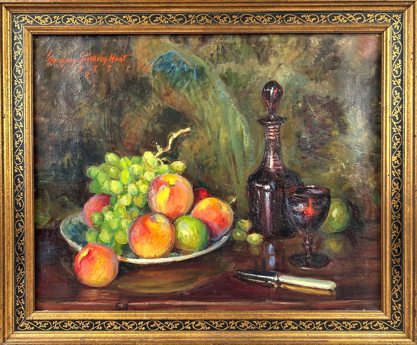 MARGERY STOCKING HART (America, 1888-1993), Still life of peaches and grapes., Oil on canvas, 17" x (1 of 3)